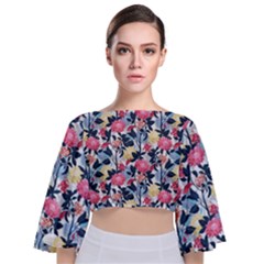 Beautiful Floral Pattern Tie Back Butterfly Sleeve Chiffon Top