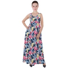 Beautiful Floral Pattern Empire Waist Velour Maxi Dress