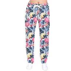 Beautiful Floral Pattern Women Velvet Drawstring Pants