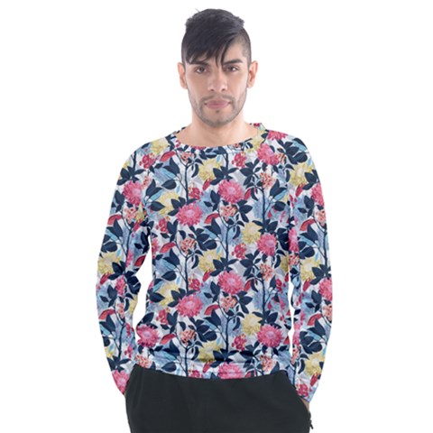 Beautiful Floral Pattern Men s Long Sleeve Raglan Tee by TastefulDesigns