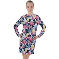 Beautiful Floral Pattern Long Sleeve Hoodie Dress