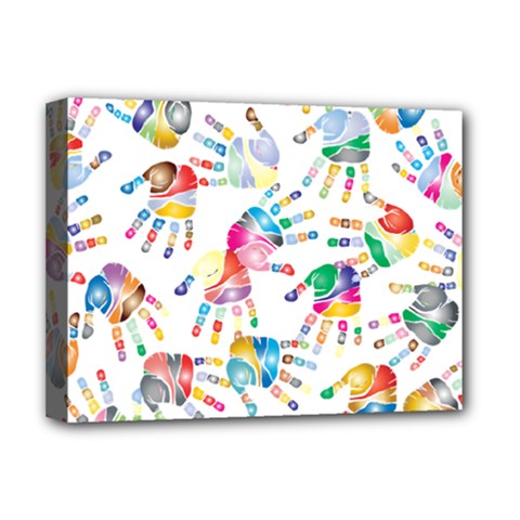 Colorful Palms, Hand Print Pattern, Rainbow Colors Palette Deluxe Canvas 16  X 12  (stretched)  by Casemiro