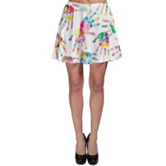 Colorful Palms, Hand Print Pattern, Rainbow Colors Palette Skater Skirt by Casemiro