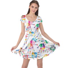 Colorful Palms, Hand Print Pattern, Rainbow Colors Palette Cap Sleeve Dress by Casemiro