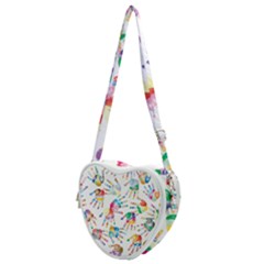 Colorful Palms, Hand Print Pattern, Rainbow Colors Palette Heart Shoulder Bag