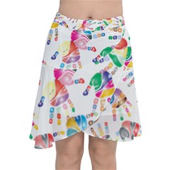 Colorful Palms, Hand Print Pattern, Rainbow Colors Palette Chiffon Wrap Front Skirt by Casemiro