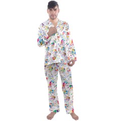 Colorful Palms, Hand Print Pattern, Rainbow Colors Palette Men s Long Sleeve Satin Pyjamas Set by Casemiro