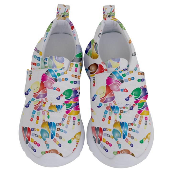 Colorful palms, hand print pattern, rainbow colors palette Kids  Velcro No Lace Shoes