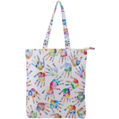 Colorful Palms, Hand Print Pattern, Rainbow Colors Palette Double Zip Up Tote Bag