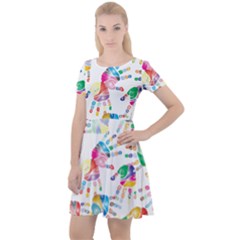 Colorful Palms, Hand Print Pattern, Rainbow Colors Palette Cap Sleeve Velour Dress  by Casemiro