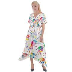 Colorful Palms, Hand Print Pattern, Rainbow Colors Palette Cross Front Sharkbite Hem Maxi Dress by Casemiro