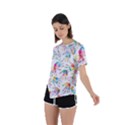 Colorful palms, hand print pattern, rainbow colors palette Asymmetrical Short Sleeve Sports Tee View2