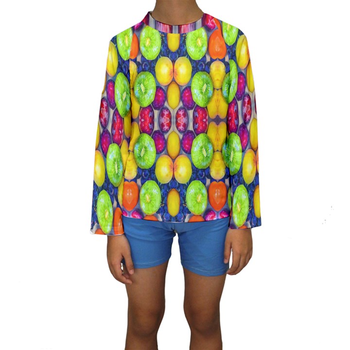 Fruits And Vegetables Pattern Kids  Long Sleeve Swimwear