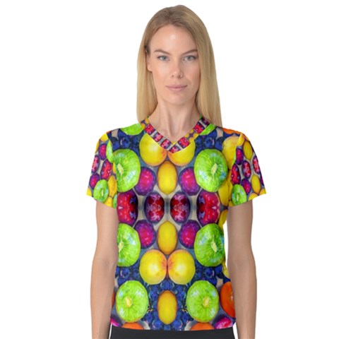 Fruits And Vegetables Pattern V-neck Sport Mesh Tee by dflcprintsclothing