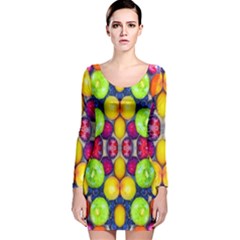 Fruits And Vegetables Pattern Long Sleeve Velvet Bodycon Dress