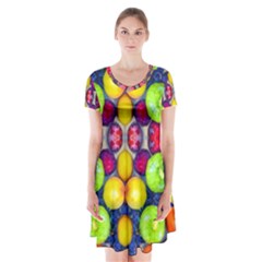 Fruits And Vegetables Pattern Short Sleeve V-neck Flare Dress by dflcprintsclothing