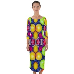 Fruits And Vegetables Pattern Quarter Sleeve Midi Bodycon Dress by dflcprintsclothing