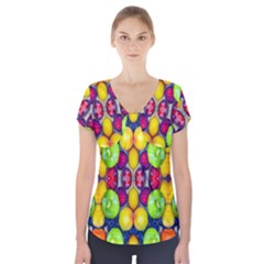 Fruits And Vegetables Pattern Short Sleeve Front Detail Top by dflcprintsclothing