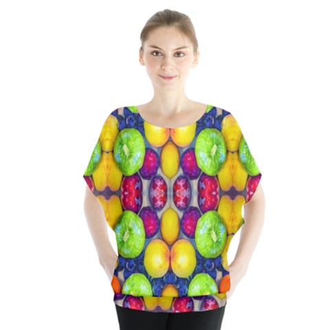 Fruits And Vegetables Pattern Batwing Chiffon Blouse by dflcprintsclothing