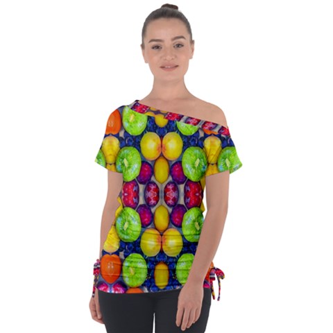 Fruits And Vegetables Pattern Tie-up Tee by dflcprintsclothing