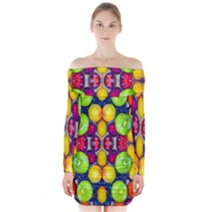 Fruits And Vegetables Pattern Long Sleeve Off Shoulder Dress