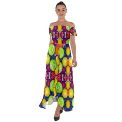 Fruits And Vegetables Pattern Off Shoulder Open Front Chiffon Dress by dflcprintsclothing