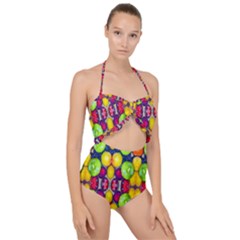 Fruits And Vegetables Pattern Scallop Top Cut Out Swimsuit