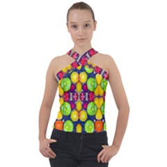 Fruits And Vegetables Pattern Cross Neck Velour Top by dflcprintsclothing