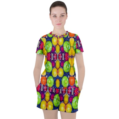 Fruits And Vegetables Pattern Women s Tee And Shorts Set by dflcprintsclothing