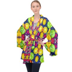 Fruits And Vegetables Pattern Long Sleeve Velvet Kimono 