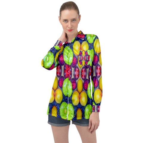 Fruits And Vegetables Pattern Long Sleeve Satin Shirt by dflcprintsclothing