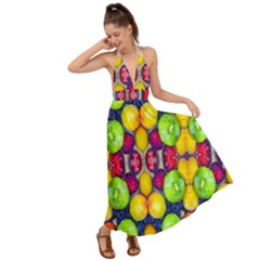 Fruits And Vegetables Pattern Backless Maxi Beach Dress by dflcprintsclothing