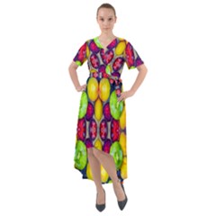 Fruits And Vegetables Pattern Front Wrap High Low Dress