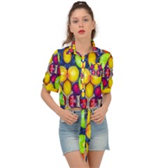 Fruits And Vegetables Pattern Tie Front Shirt  by dflcprintsclothing