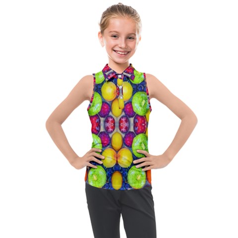 Fruits And Vegetables Pattern Kids  Sleeveless Polo Tee by dflcprintsclothing