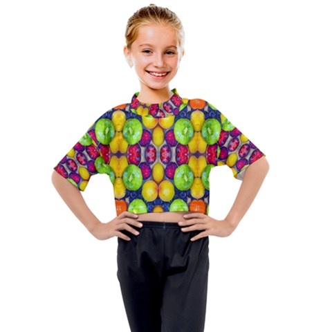 Fruits And Vegetables Pattern Kids Mock Neck Tee by dflcprintsclothing