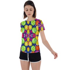 Fruits And Vegetables Pattern Back Circle Cutout Sports Tee