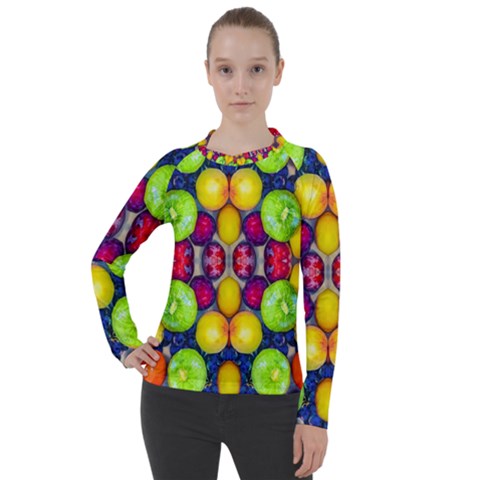 Fruits And Vegetables Pattern Women s Pique Long Sleeve Tee by dflcprintsclothing