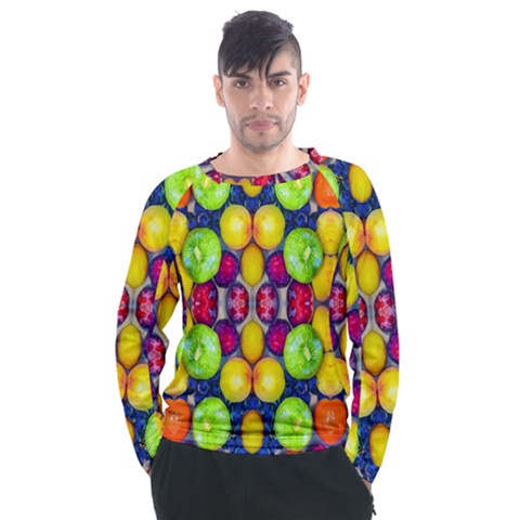 Fruits And Vegetables Pattern Men s Long Sleeve Raglan Tee by dflcprintsclothing