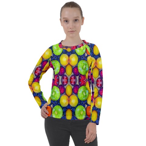 Fruits And Vegetables Pattern Women s Long Sleeve Raglan Tee by dflcprintsclothing