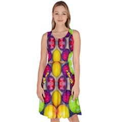 Fruits And Vegetables Pattern Knee Length Skater Dress With Pockets by dflcprintsclothing