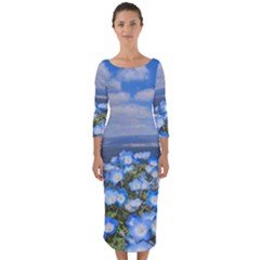 Floral Nature Quarter Sleeve Midi Bodycon Dress by Sparkle