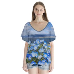 Floral Nature V-neck Flutter Sleeve Top by Sparkle