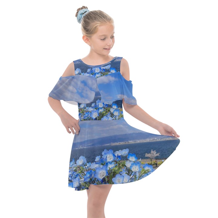 Floral Nature Kids  Shoulder Cutout Chiffon Dress