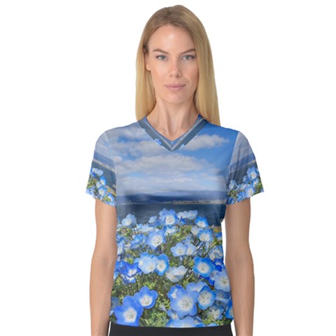 Floral Nature V-neck Sport Mesh Tee by Sparkle