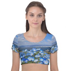 Floral Nature Velvet Short Sleeve Crop Top  by Sparkle