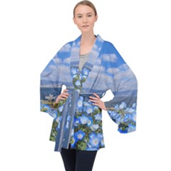 Floral Nature Long Sleeve Velvet Kimono 