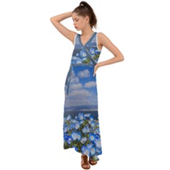 Floral Nature V-neck Chiffon Maxi Dress by Sparkle