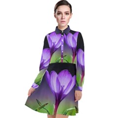 Floral Nature Long Sleeve Chiffon Shirt Dress by Sparkle