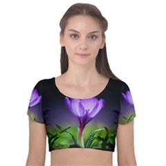 Flower Velvet Short Sleeve Crop Top  by Sparkle